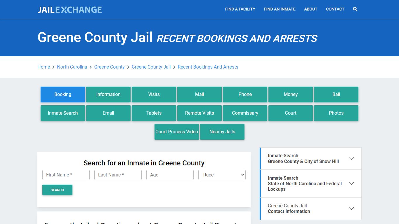 Greene County Jail NC Recent Arrests and Bookings - Jail Exchange